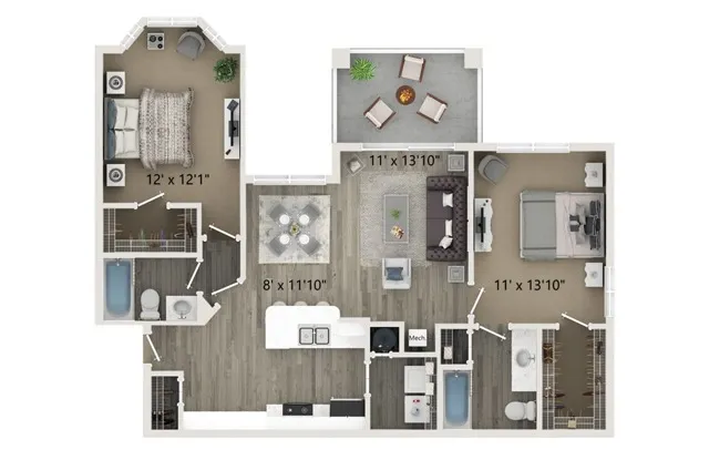B4  2 bedroom 2 bathroom 1065 square feet