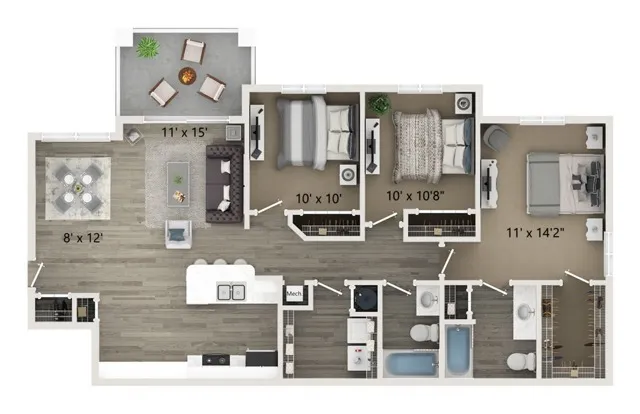 C1  3 bedroom 2 bathroom 1226 square feet