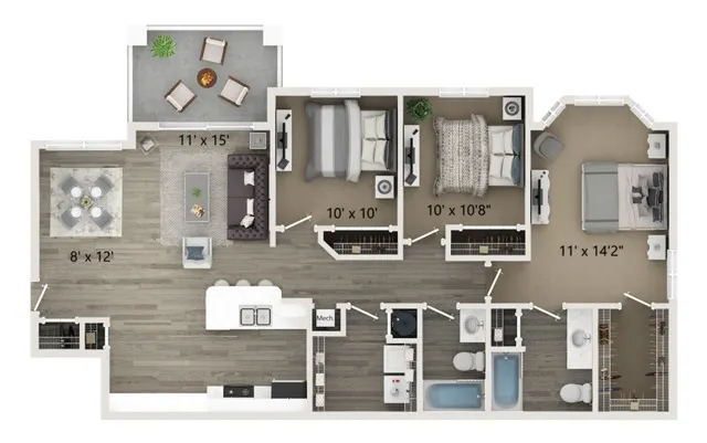 3 Bed | 2 Bath | C2U | 1240 SF