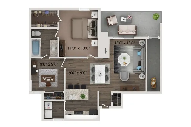 Two bedroom - one bath floor plan with full size washer and dryer connections. Ground floor homes offer wood plank style flooring all through out. Second floor homes offer carpet in the bedroom\'s and closets.