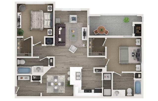 Two Bed Two Bath Floor Plan