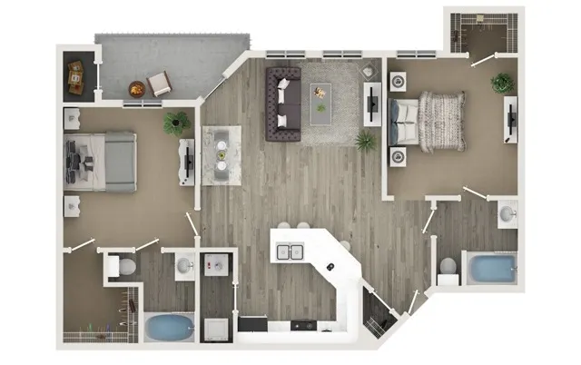 Two Bedroom Two Bath Floor Plan