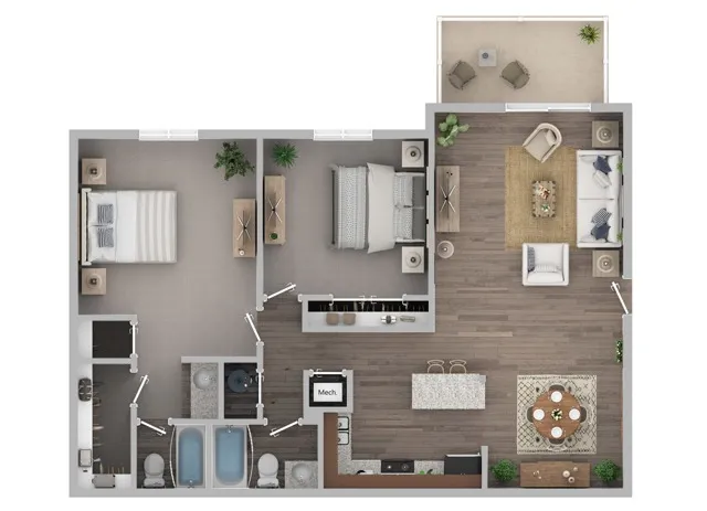 Two Bedroom Two Bath Floor Plan