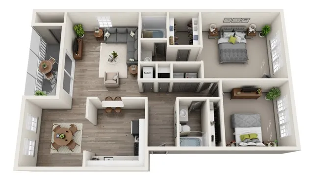 Two Bedroom Two Bath Floor Plan