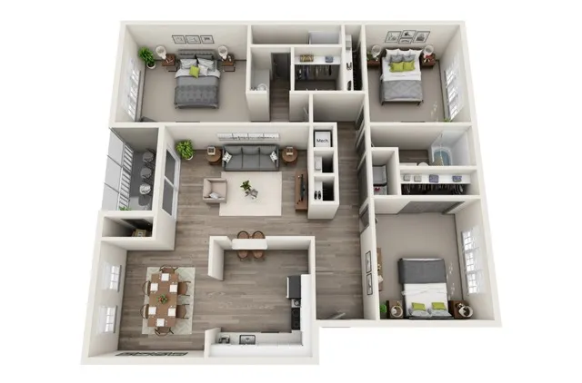 Three Bedroom Two Bath Floor Plan