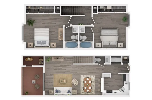 Two Bedroom Two and Half Bath Floor Plan