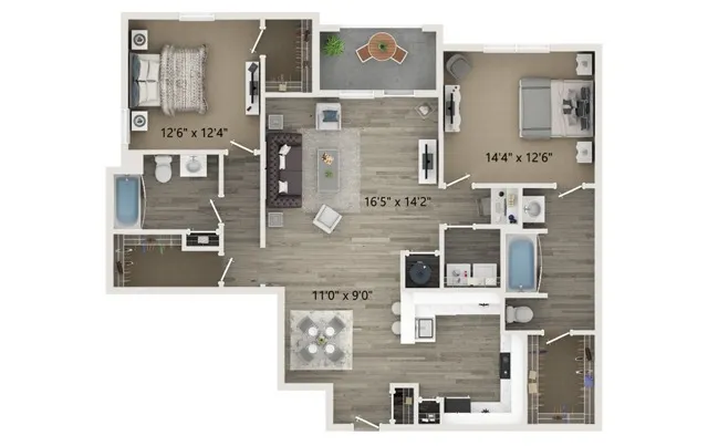 Two bedroom two bath floor plan
