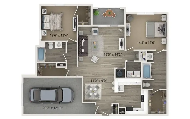 Two bedroom two bath floor plan