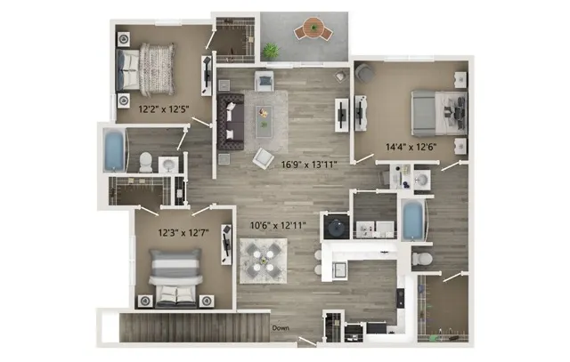 Three bedroom two bath floor plan