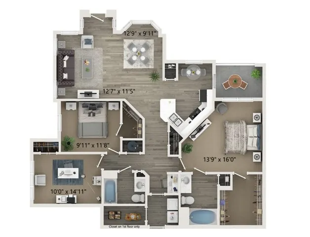 Three Bedroom Two Bath Floor Plan