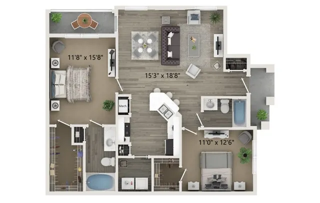 Two Bedroom Two Bath Floor Plan