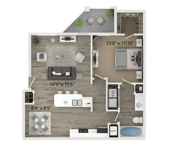 One Bedroom One Bath Floor Plan