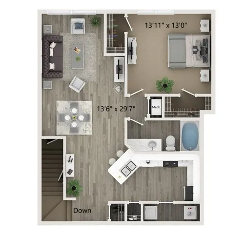 One Bedroom One Bath Floor Plan