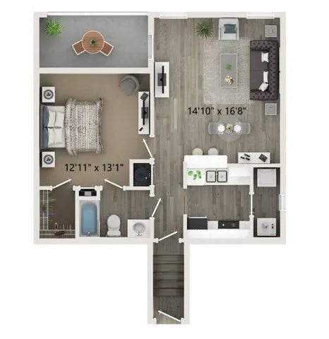 One Bedroom One Bath Floor Plan