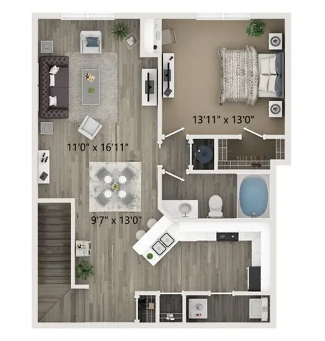 One Bedroom One Bath Floor Plan