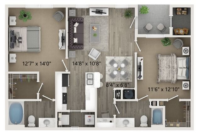 Two Bedroom Two Bath Floor Plan