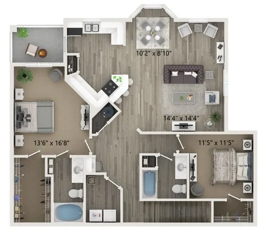 Two Bedroom Two Bath Floor Plan
