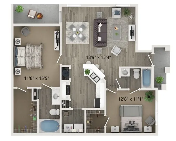 Two Bedroom Two Bath Floor Plan