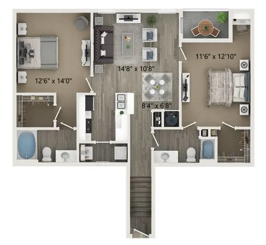 Two Bedroom Two Bath Floor Plan