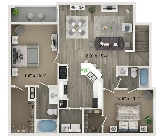 Two Bedroom Two Bath Floor Plan
