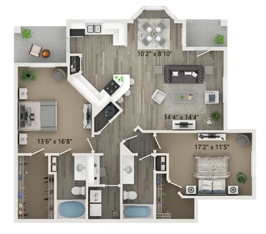 Two Bedroom Two Bath Floor Plan
