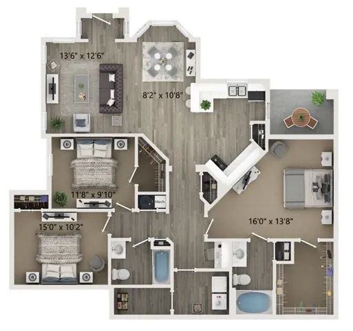 Three Bedroom Two Bath Floor Plan