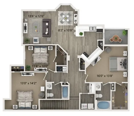 Three Bedroom Two Bath Floor Plan