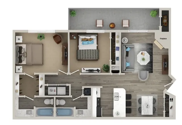 Two Bedroom Two Bath Floor Plan