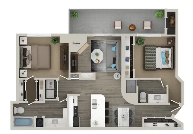 Two Bedroom Two Bath Floor Plan
