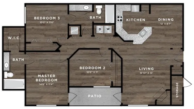 Three Bedroom Two Bath Floor Plan
