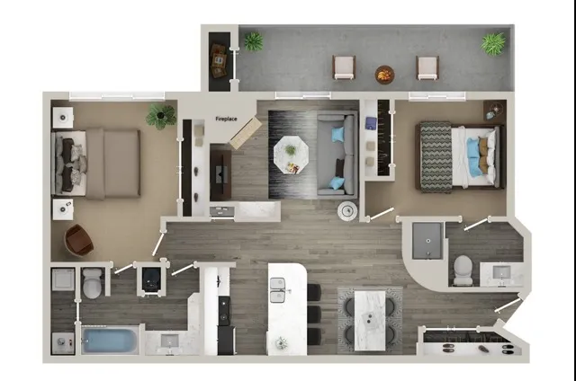 Two Bedroom Two Bath Floor Plan