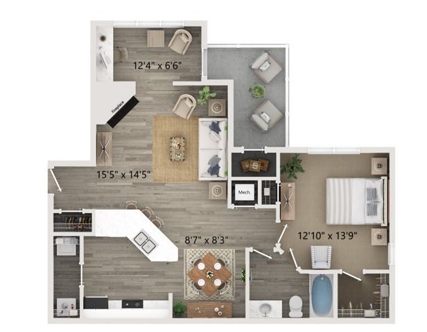 One bedroom one bath floor plan