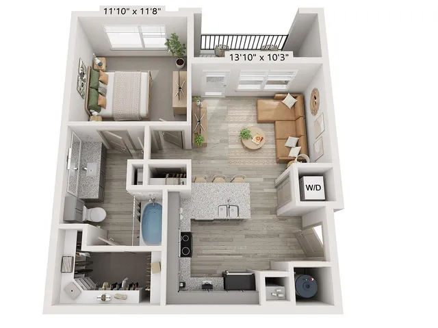 1x1 660 sqft - A1 Floorplan