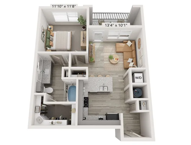 1x1 683 sqft - A2 Floorplan