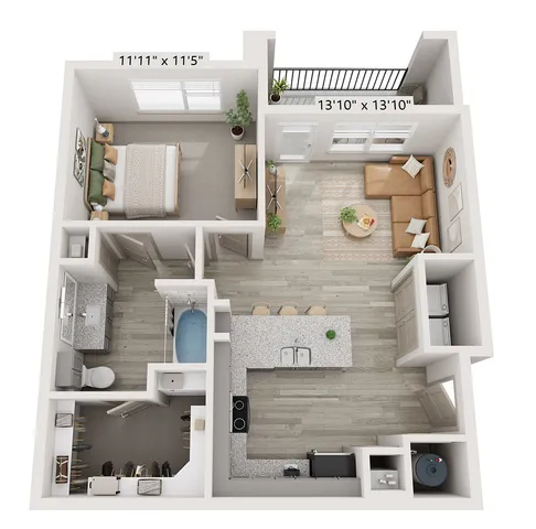 1x1 722 sqft - A3 Floorplan