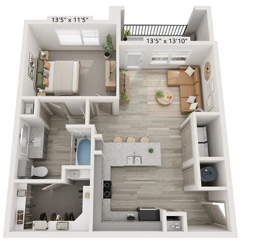 1x1 735 sqft - A4 Floorplan