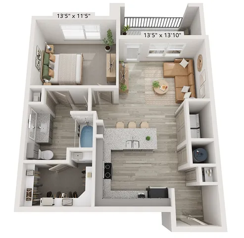 1x1 750 sqft - A5  Floorplan