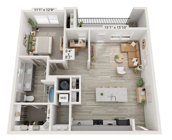 1x1 915 sqft - A7 Floorplan