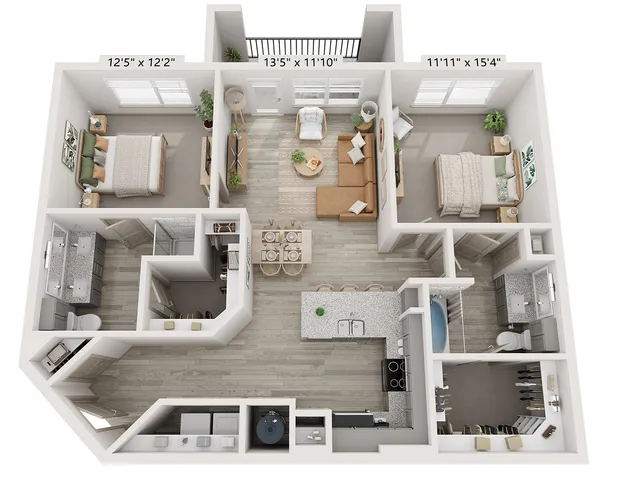 2x2 1088 sqft - B2 Floorplan