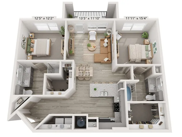 2x2 1091 sqft - B3 Floorplan