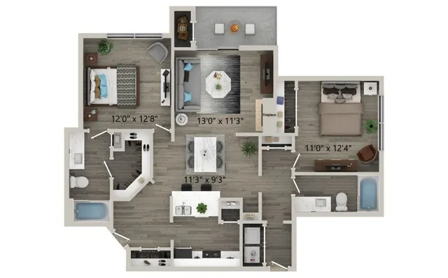 Two Bedroom Two Bath Floor Plan