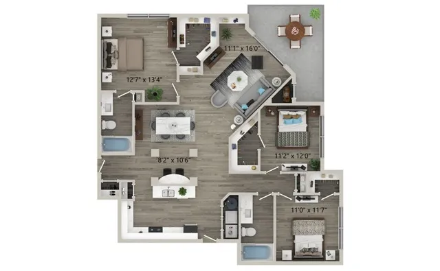 Three Bedroom Two Bath Floor Plan