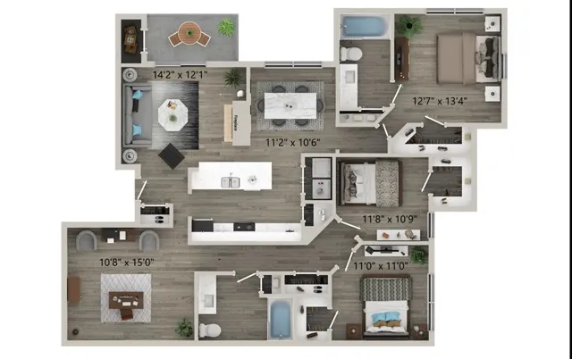 Three Bedroom Two Bath Floor Plan