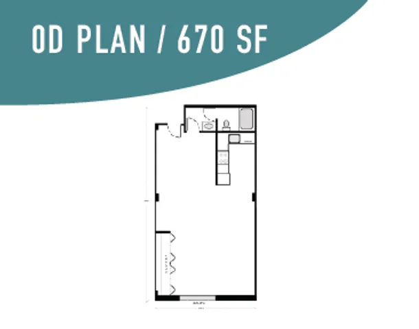 Studio floor plan 670 sf