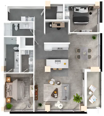 Furnished 2 BR + den
