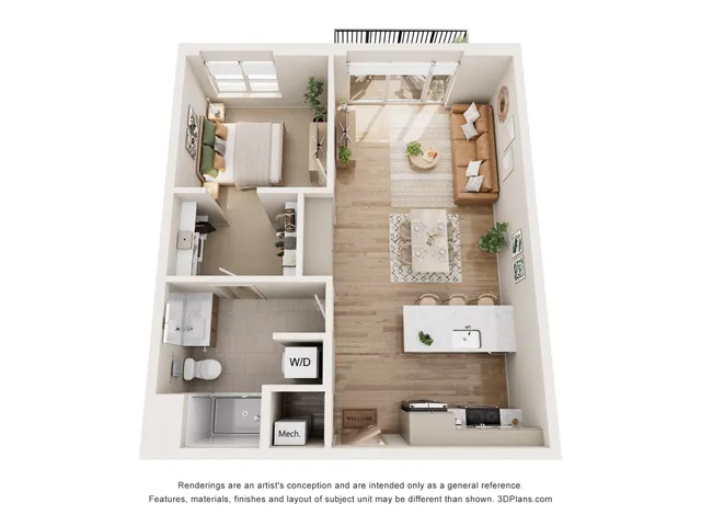 1 Bed 1 Bath in Glendale | 751 sq fting area, sleek kitchen, and inviting balcony.