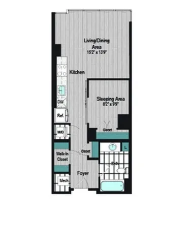 Image of the M2 1B-Jr-1 Floor Plan | Meridian on First | Navy Yard Apartments | Washington DC Apartments