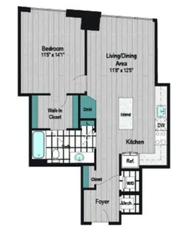 Image of M2 1B-1b Floor Plan | Meridian on First | Navy Yard Apartments | Washington DC Apartments