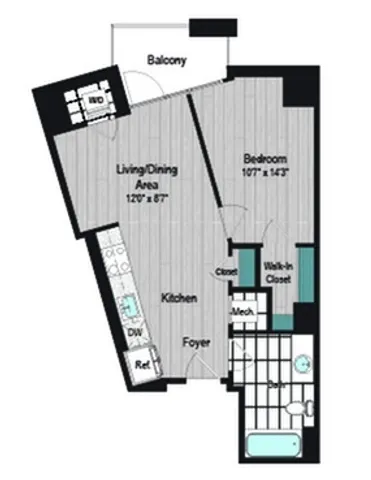 Image of M2 1B-3 Floor Plan | Meridian on First | Navy Yard Apartments | Washington DC Apartments