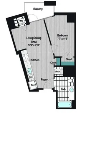 Image of M2 1B-3b Type A Floor Plan | Meridian on First | Navy Yard Apartments | Washington DC Apartments